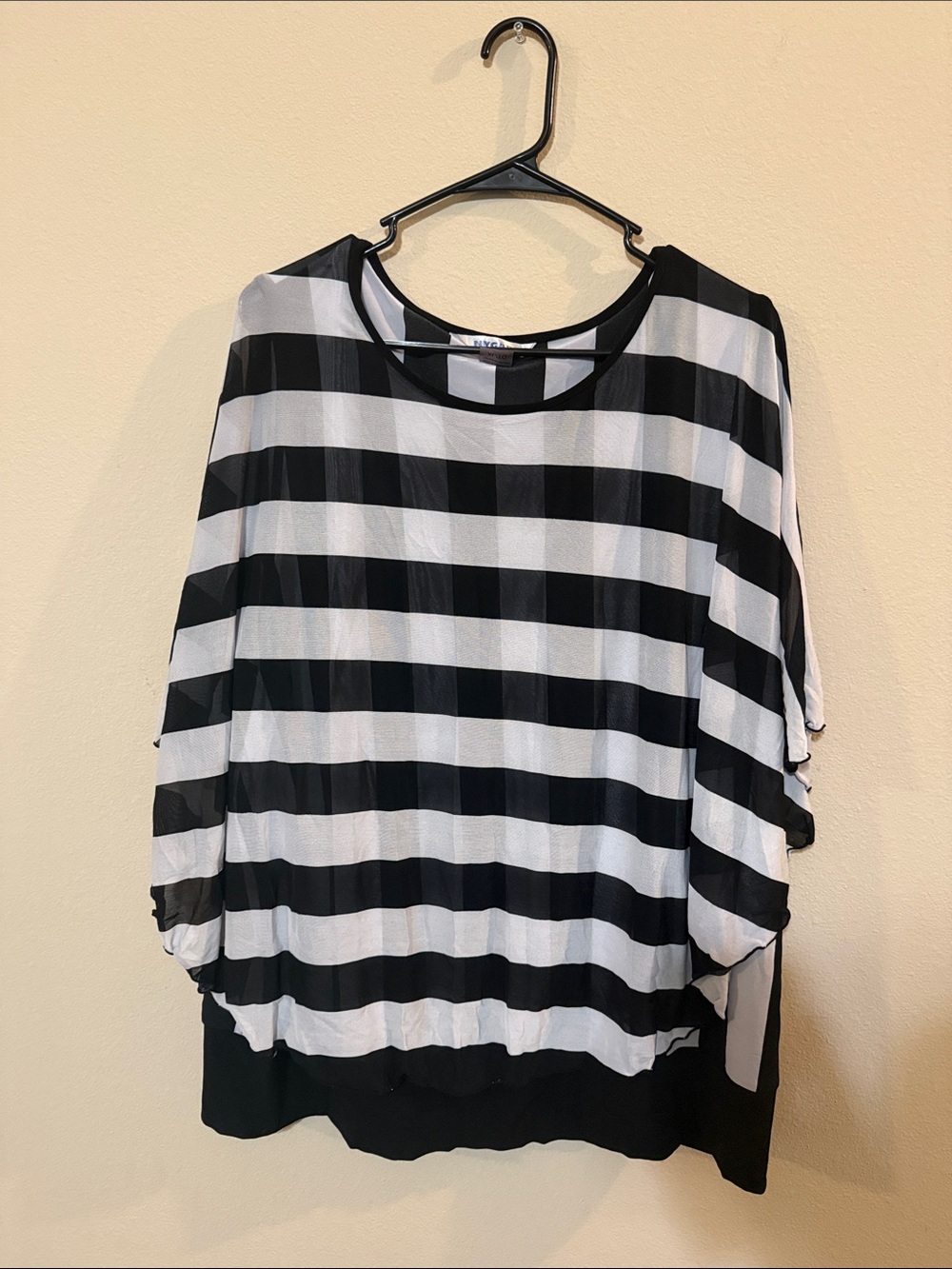 Relaxed Black & White Striped Tunic Top